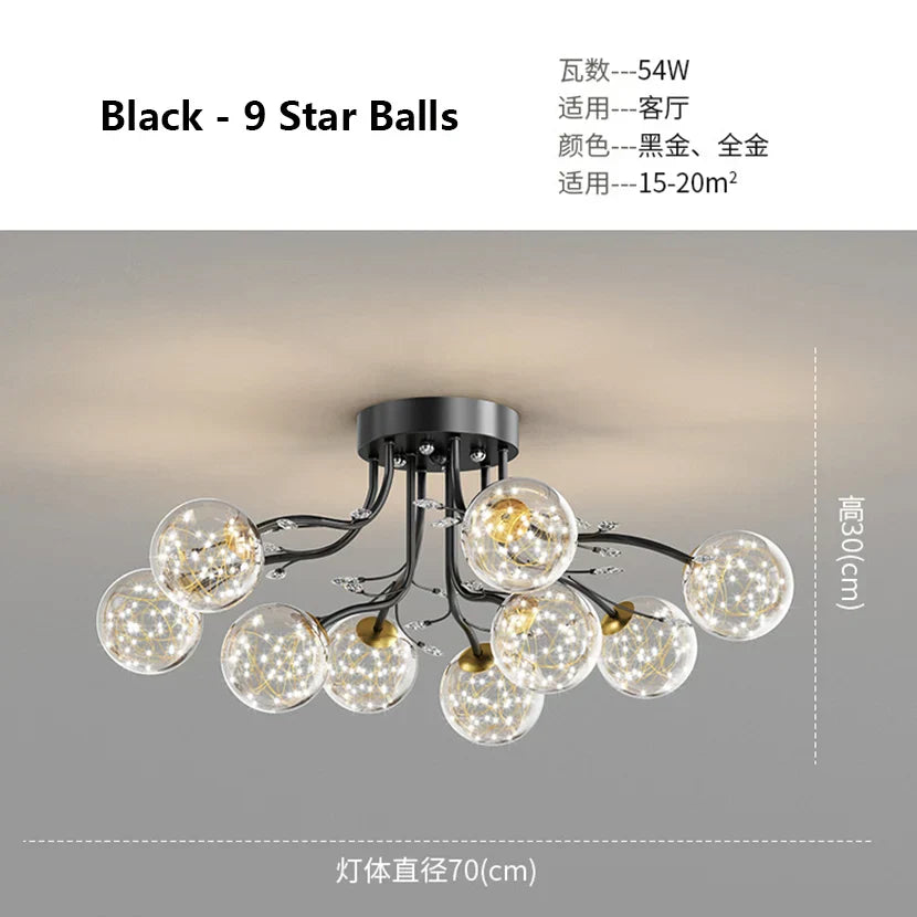 DecorBites™ Glass Bubble Ball Crystal LED Ceiling Light - Black Gold Aesthetic Décor
