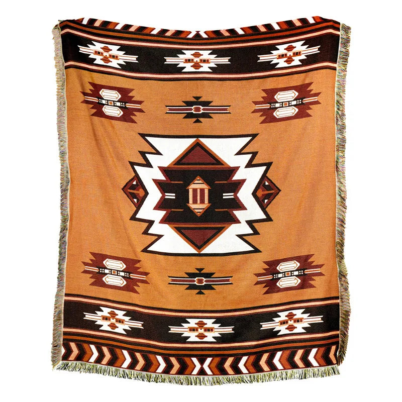 DecorBites™ Beach Blanket Sofa Cover - American Country Plaid Blanket - Cotton Tassel Throw Tapestry