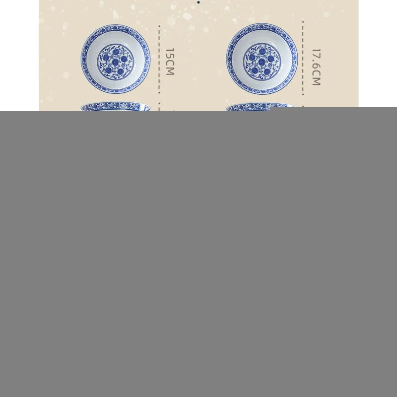DecorBites™ Blue and White Retro Ceramic Soup Noodle Bowl