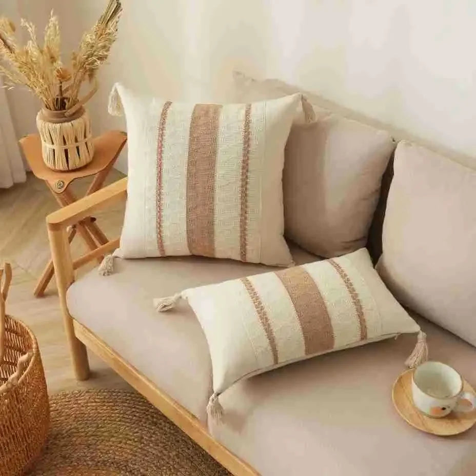 DecorBites™ Bohemian Tassel Cushion Cover: Handmade Geometric Crochet Pillowcases