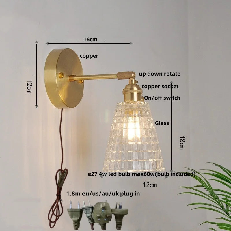 DecorBites™ Brass LED Wall Sconce with Pull Chain Switch, Nordic Design