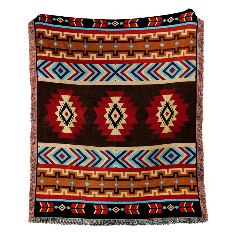 DecorBites™ Beach Blanket Sofa Cover - American Country Plaid Blanket - Cotton Tassel Throw Tapestry