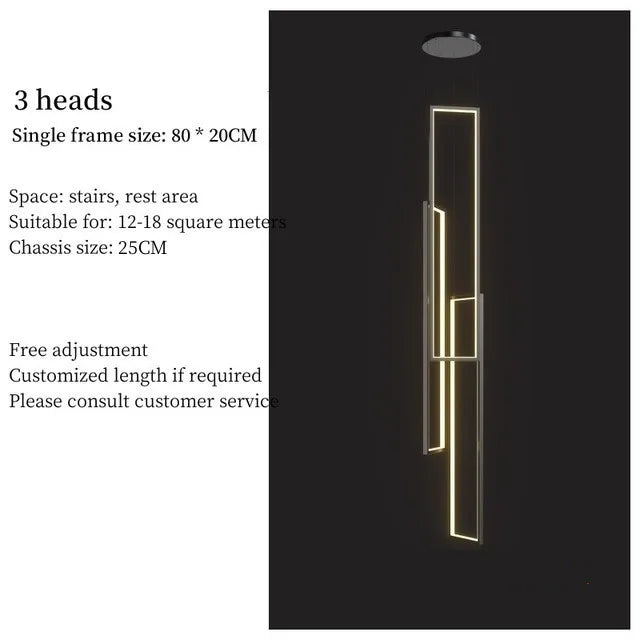 DecorBites™ LED Stair Chandelier: Luxury Loft Geometry Pendant Lamps for Modern Living