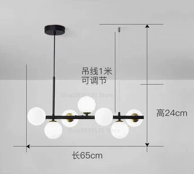 DecorBites™ Glass Ball Pendant Light Chandelier, Height Adjustable Metal G9 Bulb Lamp