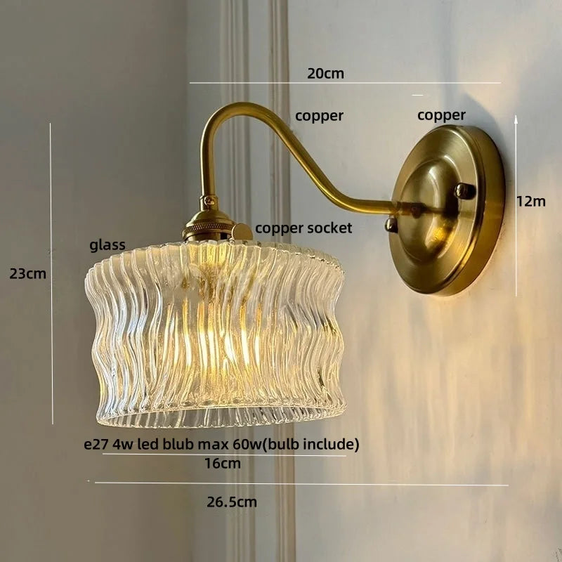 DecorBites™ Green Glass LED Wall Light with Copper Knob Switch for Modern Home Décor