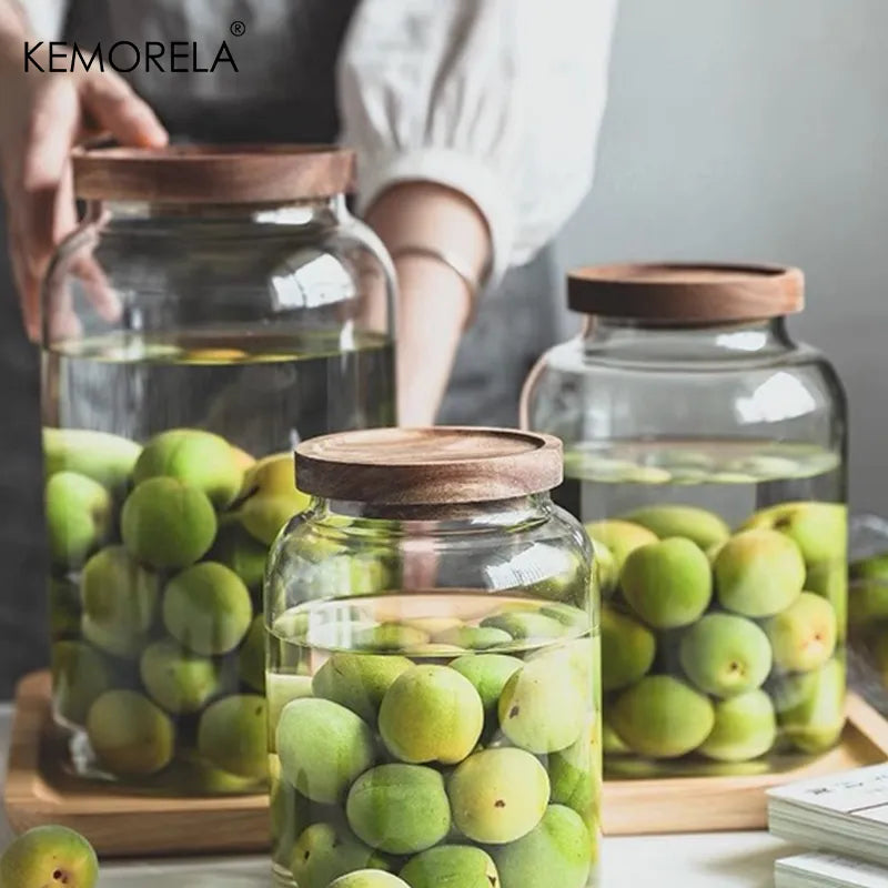 DecorBites™ 3L Kitchen Glass Jars with Acacia Airtight Lid - Set of 2 | Versatile Food Storage Containers