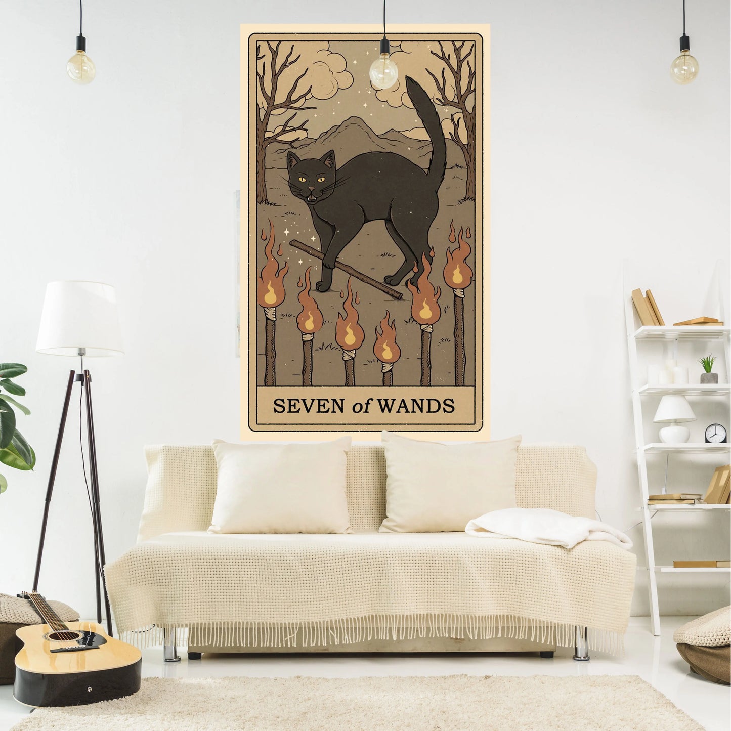 DecorBites™ Cat Tapestry Wall Hanging Tarot Black White Psychedelic Love Star Home Decor