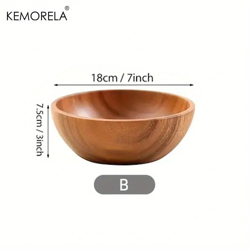 DecorBites™ Acacia Wooden Salad Bowl - Anti-scalding Wooden Bowl for Fruit, Vegetables, and Ice Cream