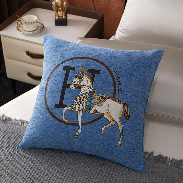 DecorBites™ Horse Embroidered Jacquard Chenille Pillow Cover 45*45cm Home Decor Office Sofa