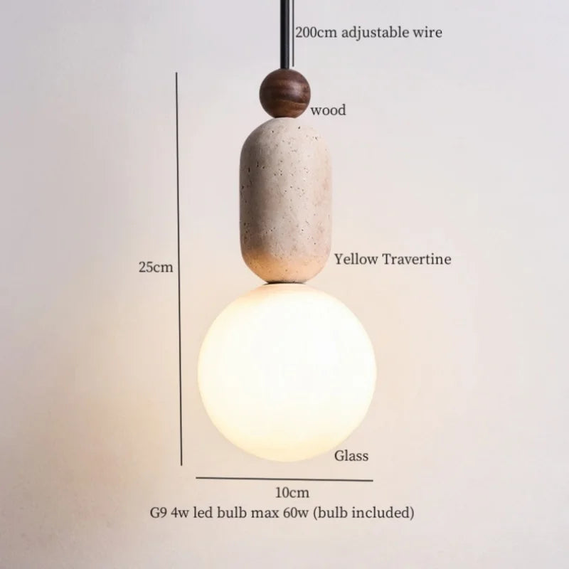 DecorBites™ LED Pendant Lamp Mid Century Modern Decor Yellow Travertine Wood Hanglamp