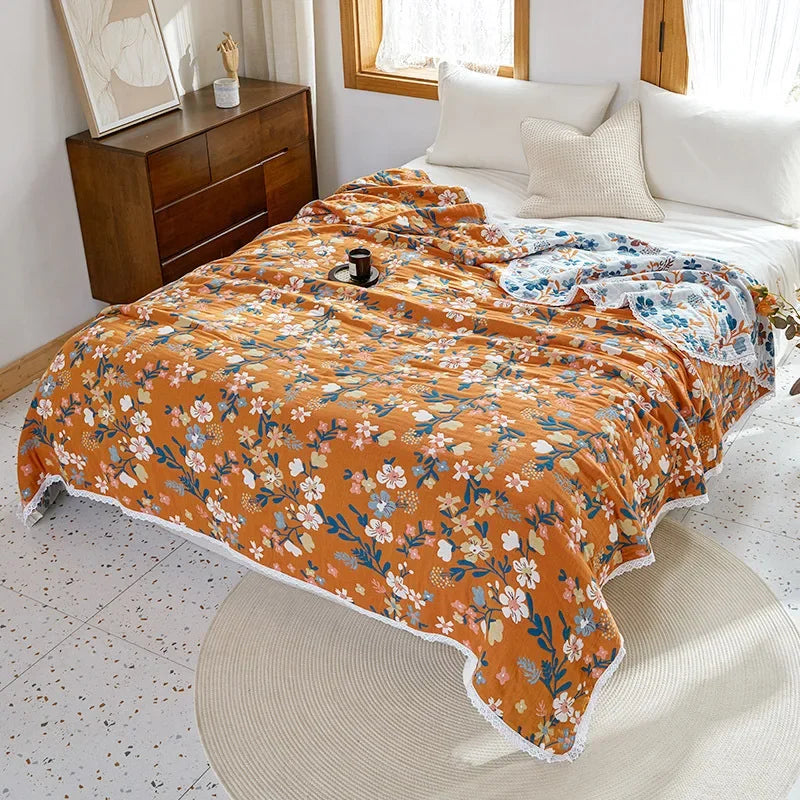 DecorBites™ Breathable Cotton Gauze Sofa Cover - Fresh Flowers Design