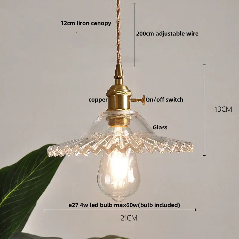 DecorBites™ Clear Glass LED Pendant Light Fixture Modern Copper Knob Switch Hang Lamp