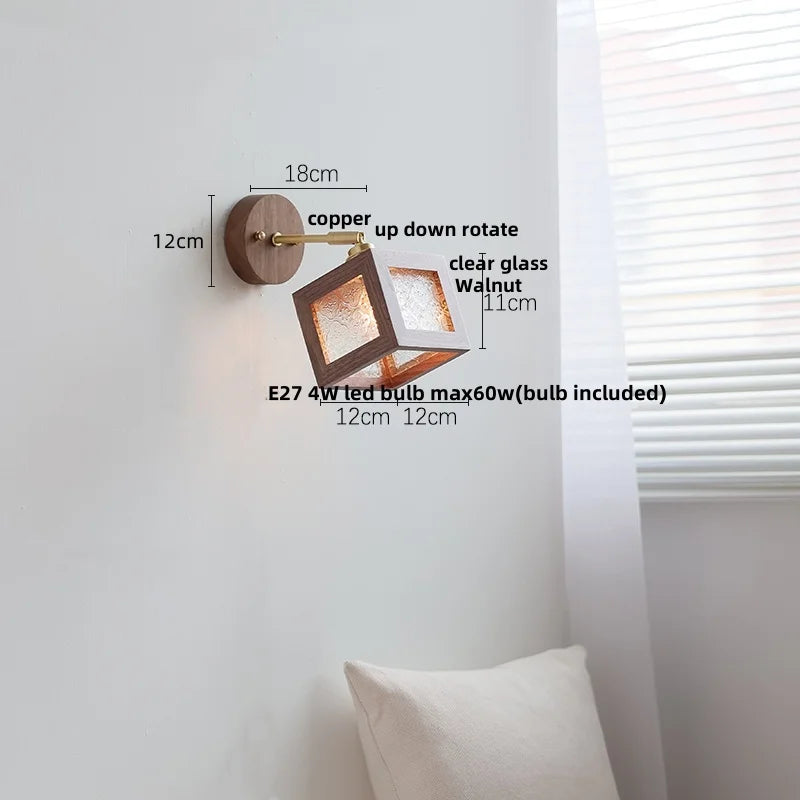 DecorBites™ LED Walnut Wood Wall Sconce Clear Glass Bathroom Mirror Light