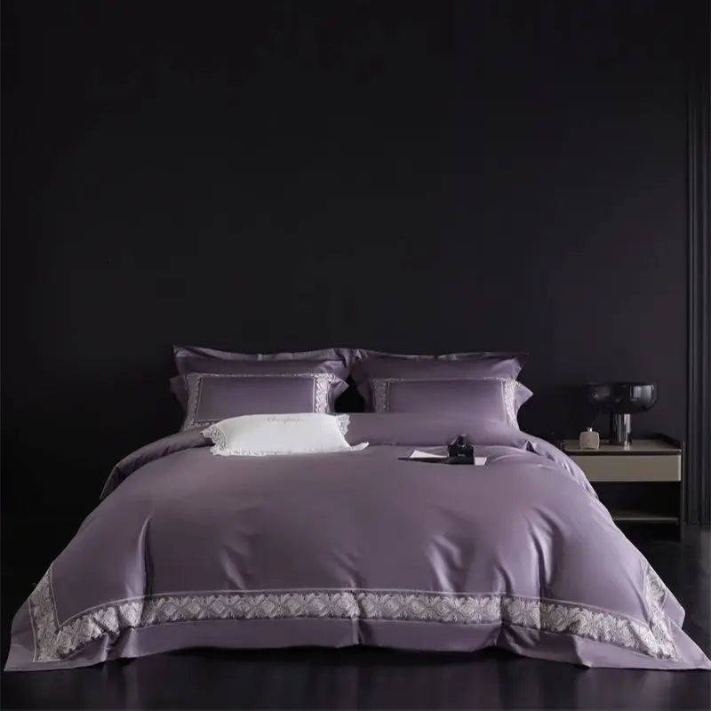 DecorBites™ 1200TC Egyptian Cotton Lace Embroidery Bedding Set: 1 Duvet, 1 Sheet, 2 Pillowcases