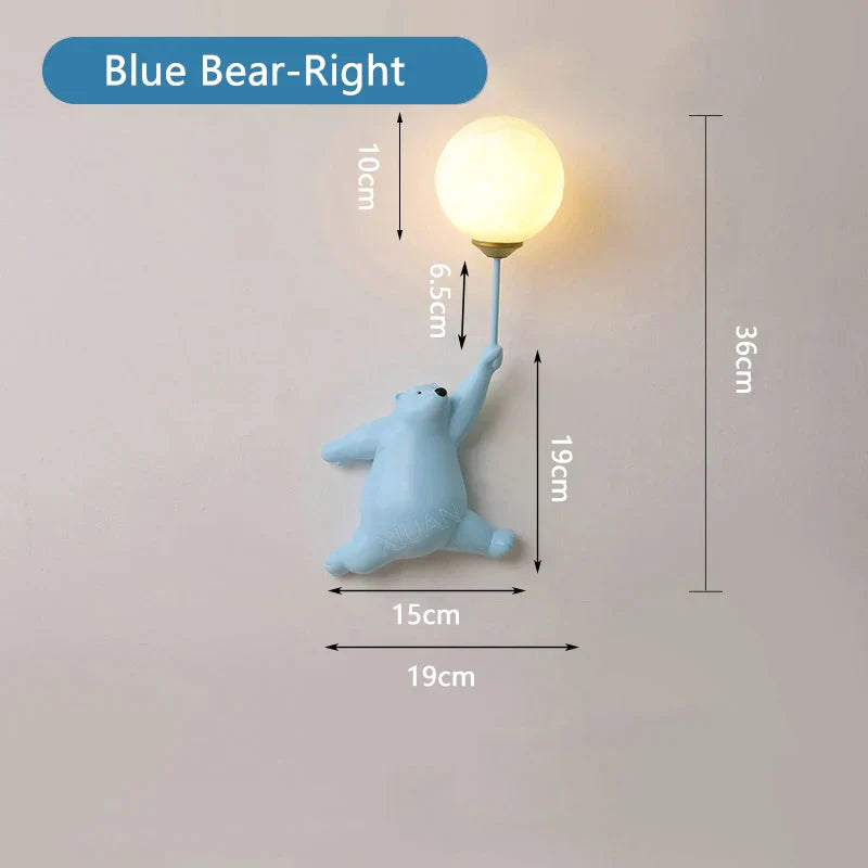 DecorBites™ Blue Bear 3D Moon Wall Lamp for Children's Bedroom Interior Lighting