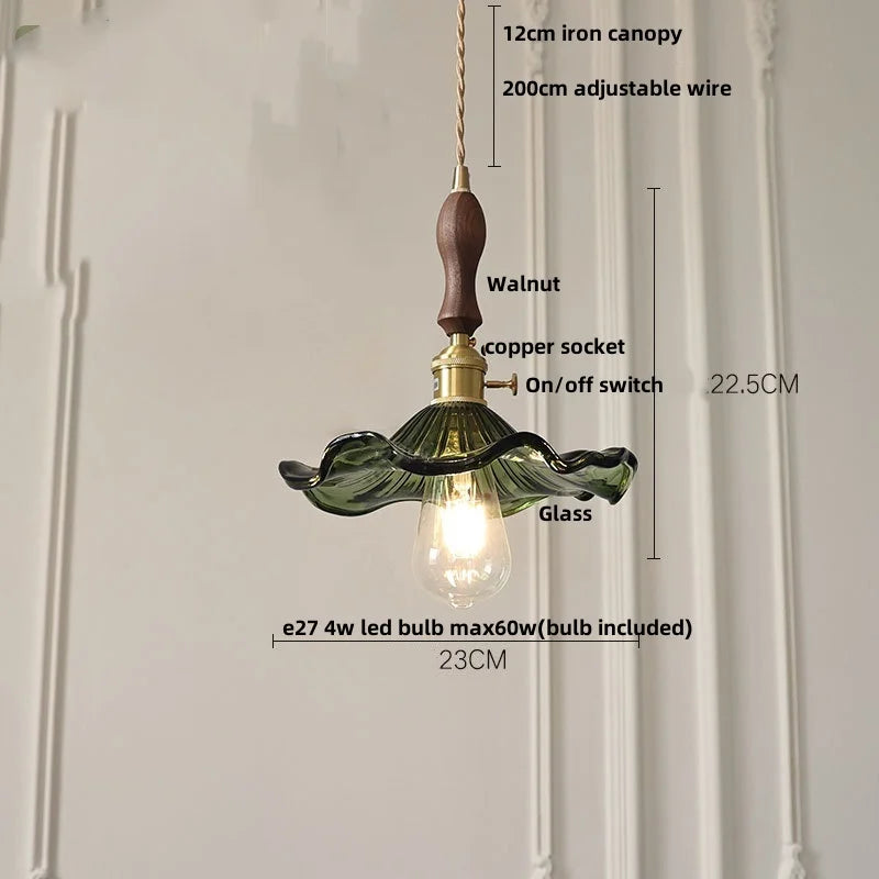 DecorBites™ Green Flower Glass Pendant Light for Kitchen Bar Restaurant, Modern Wire Adjustable Hanging Lamp