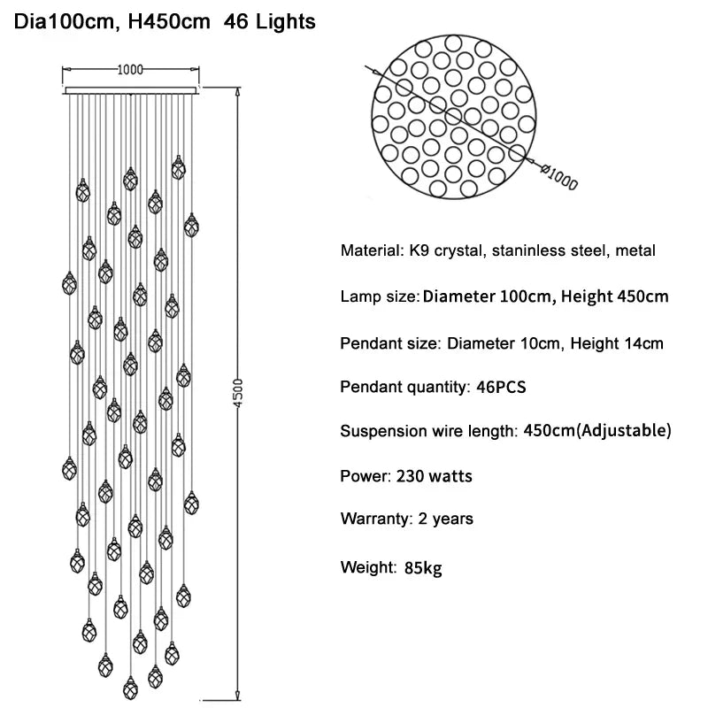 DecorBites™ Diamond Crystal Ball Chandelier LED Hanging Lamp Gold Fixture