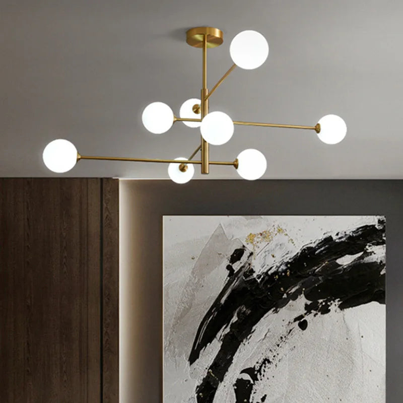 DecorBites™ Brass Chandelier: Nordic Glass Pendant Lights for Home, Living Room, Bedroom, Restaurant & Cafe