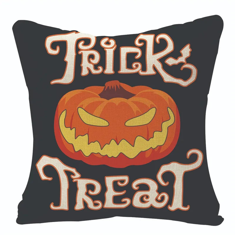 DecorBites™ Halloween Linen Cushion Cover for Living Room Decor and Sofa - Trick or Treat