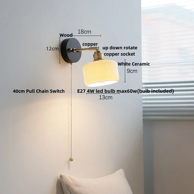 DecorBites™ Copper LED Wall Lights Pull Chain Switch Modern Bedside Lamp