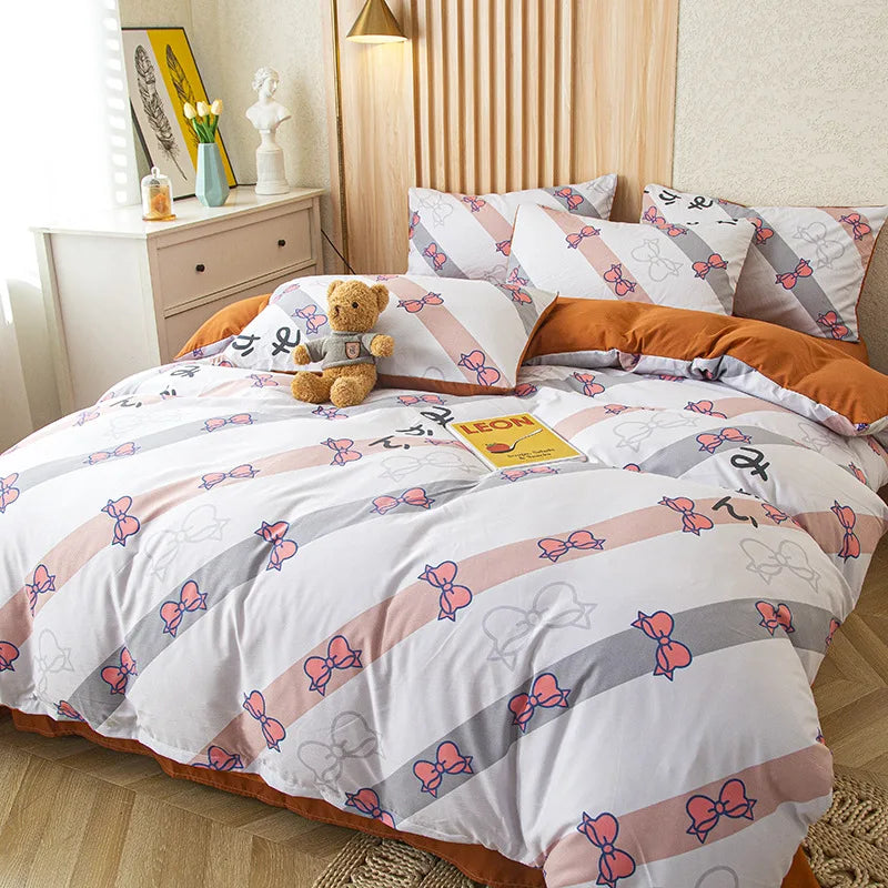 DecorBites™ Cat Bear Print Bedding Set Single Queen Girls Boys Fashion