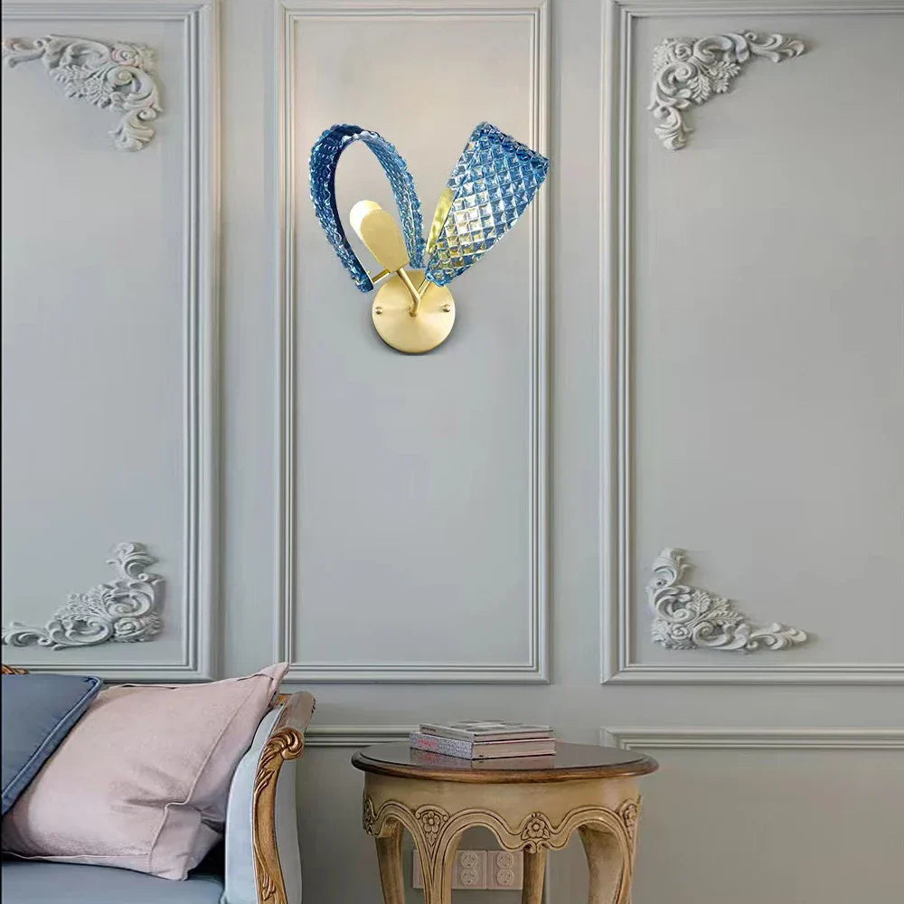 DecorBites™ Blue Glass Luxury Wall Sconce LED Light Fixture for Living Room Bedroom Aisle