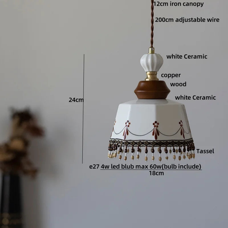 DecorBites™ LED Rose Flower Pendant Lamp Ceramic Wood Nordic Modern Hanging Light