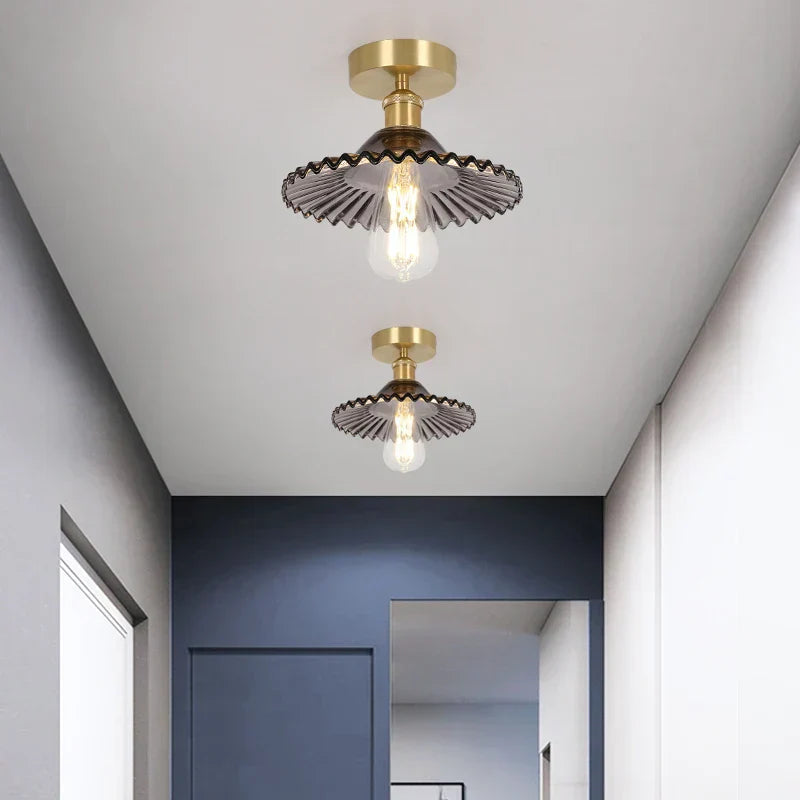 DecorBites™ Green Glass Copper Ceiling Light Fixture Balcony Kitchen Modern LED Lamp
