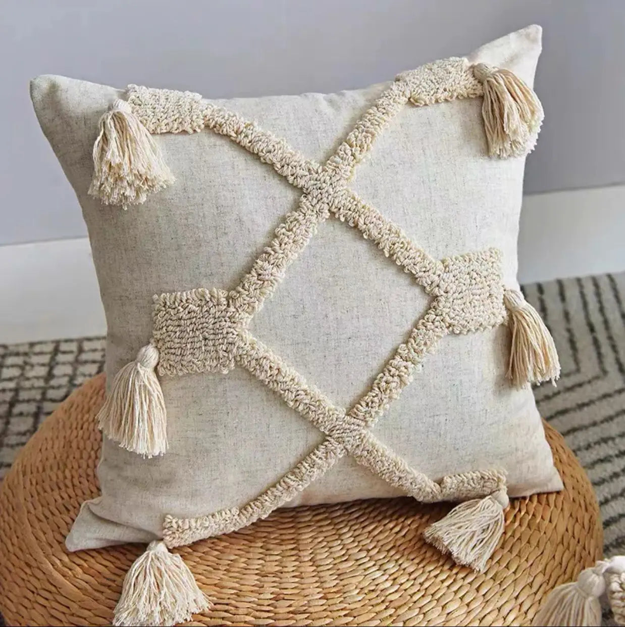 DecorBites™ Handmade Geometric Tufted Pillowcase Set - Modern, Minimalist, Indian-Inspired Cushion Covers