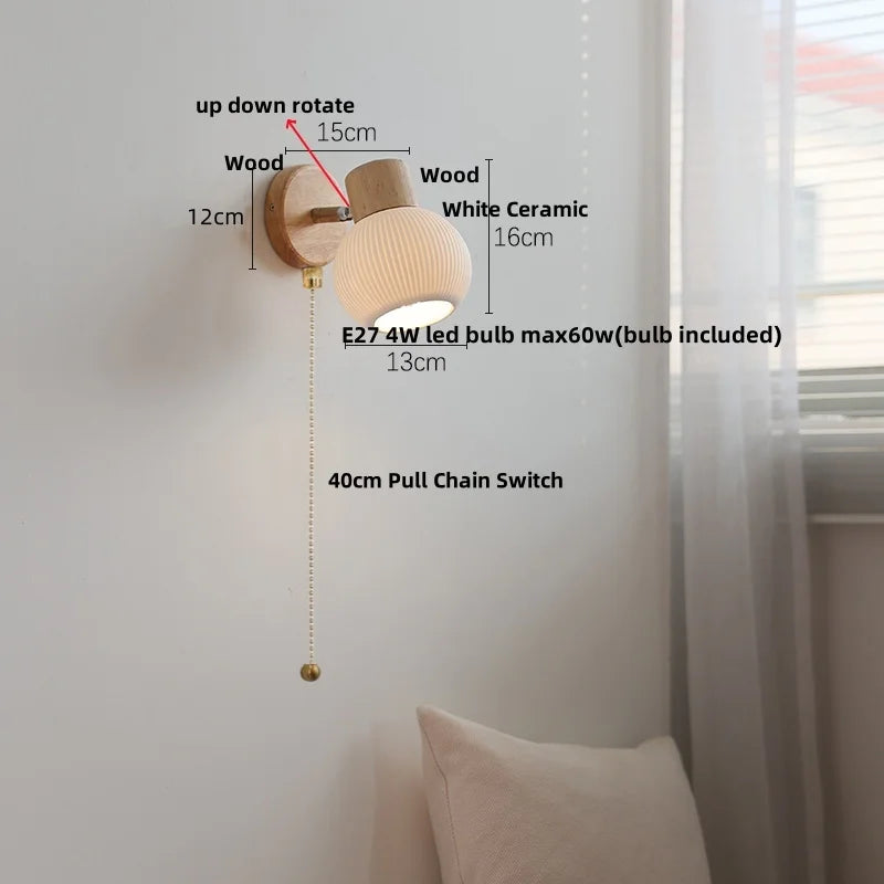 DecorBites™ LED Wall Lights Wood White Ceramic Rotate, Living Room Bedside Lamp