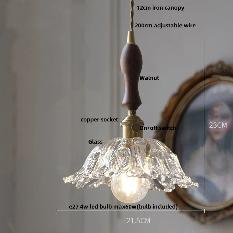 DecorBites™ Cullet Glass LED Pendant Lamp with Walnut Copper Design for Living and Dining Room