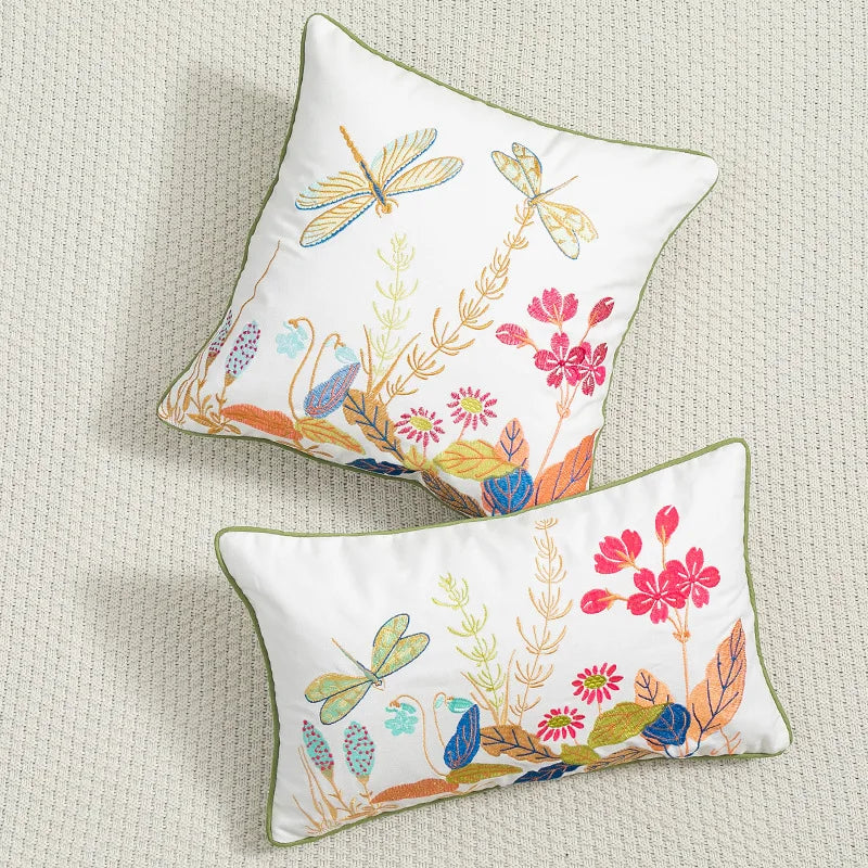 DecorBites™ Botanical Floral Embroidered Cushion Cover - Country Style Decorative Pillowcase