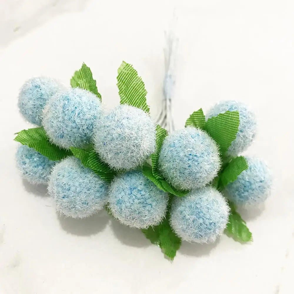 DecorBites™ Blue Flower Cherry Stamen Berries Bundle for DIY Christmas Wedding Decor