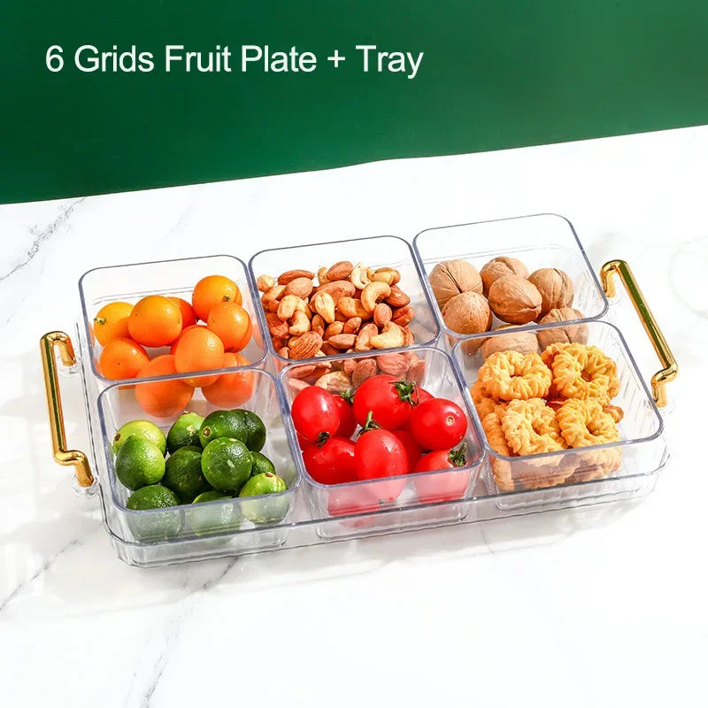 DecorBites™ 6-Grid Divided Fruit Plate Snack Dish Dry Fruit Tray Light Luxury Tray