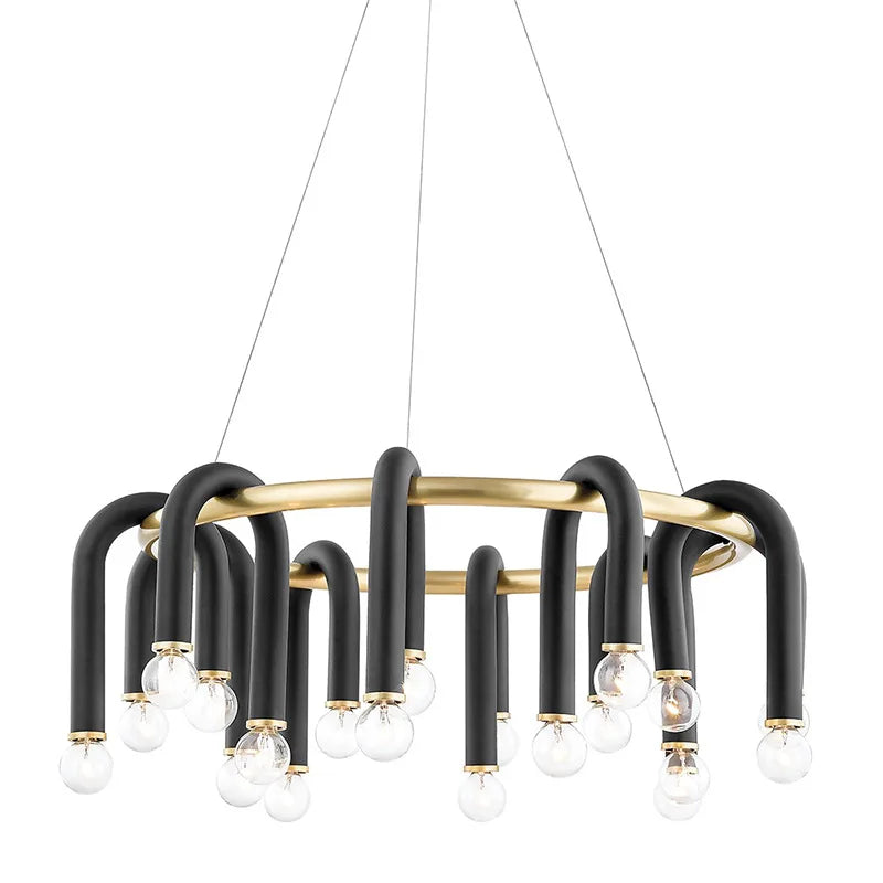 DecorBites™ Black U Shape Tube Gold Ring Chandelier for Foyer Dining Room Lighting