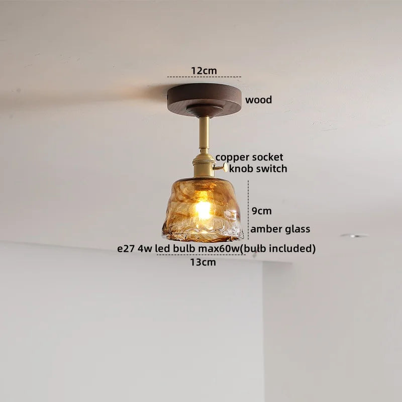 DecorBites™ Glass Wood LED Ceiling Light Nordic Design for Living Room & Corridor