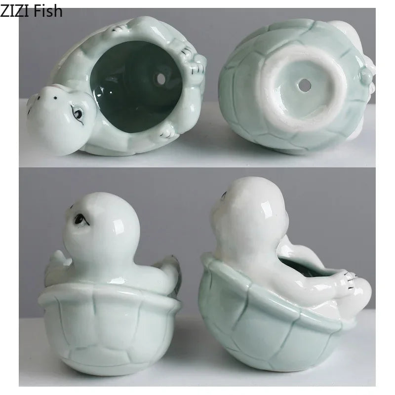 DecorBites™ Cartoon Turtle Ceramic Vase for Table Decoration and Flowers Arrangement