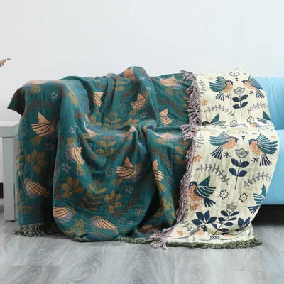 DecorBites™ Gauze Flowers Double-Sided Cotton Throw Blanket with Tassels