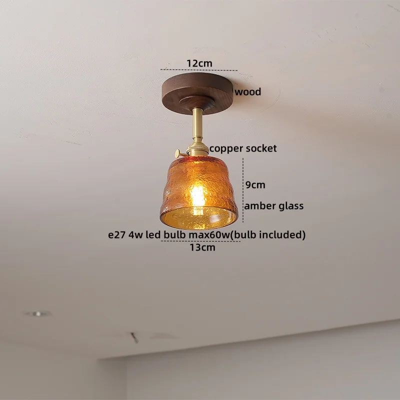 DecorBites™ Amber Glass Copper LED Ceiling Light Fixture for Modern Home Decor