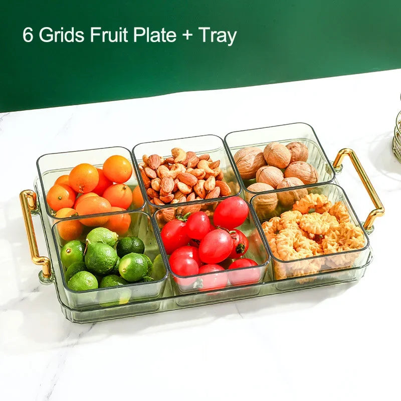 DecorBites™ 6-Grid Divided Fruit Plate Snack Dish Dry Fruit Tray Light Luxury Tray