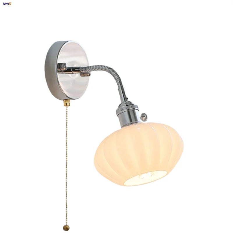 DecorBites™ Adjustable Arm LED Wall Light Fixture with Pull Chain Switch, White Glass