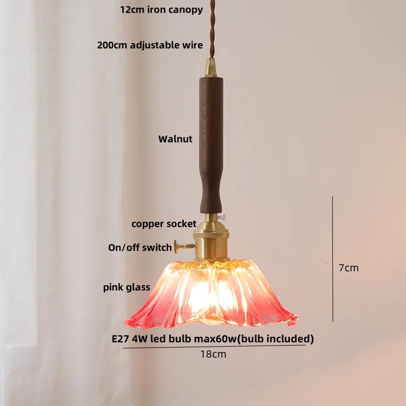 DecorBites™ Amber Glass LED Pendant Light, Nordic Modern Design, Walnut Wood, Dining Living Room Lighting