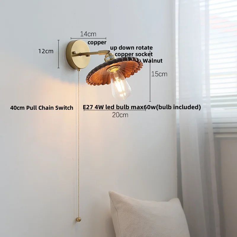 DecorBites™ LED Walnut Wood Wall Sconce with Pull Chain Switch