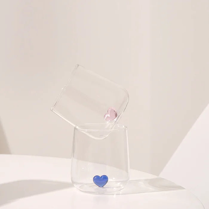 DecorBites™ 3D Heart Tumbler Mug: Red Blue Glassware Gift for Girls