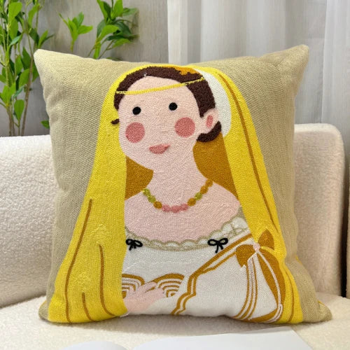 DecorBites™ Cartoon Oil Painting Embroidery Throw Pillow for Office Chair and Living Room