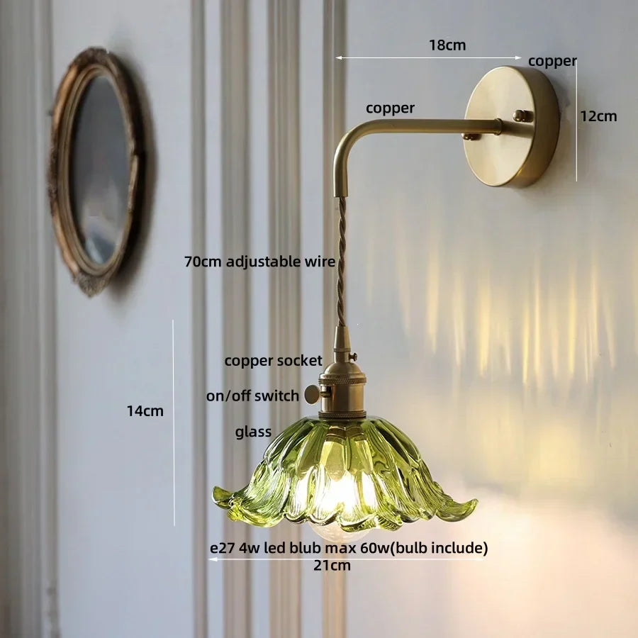 DecorBites™ Amber Glass LED Wall Sconce, Brass Finish, Adjustable Wire, Modern Nordic Style