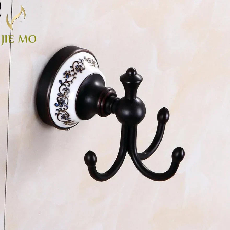 DecorBites™ Black Porcelain Brass Bathroom Accessories Set