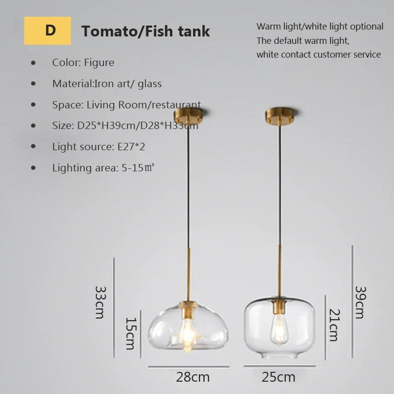DecorBites™ Industrial Loft Glass Pendant Light for Kitchen Restaurant Decor