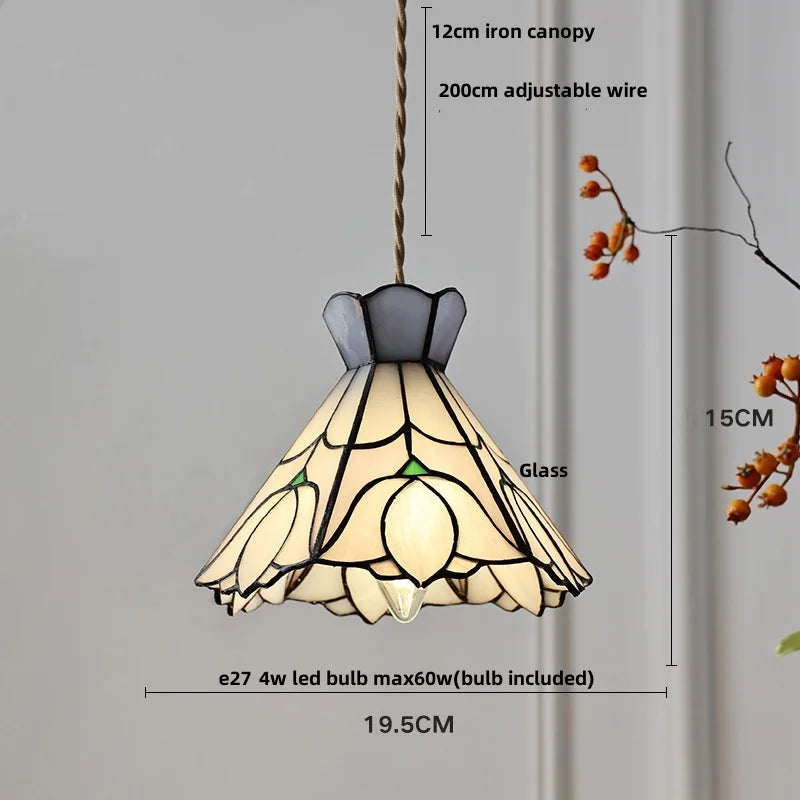 DecorBites™ Butterfly Glass Flower LED Pendant Lamp – Tiffany Style Adjustable Hanging Lamp