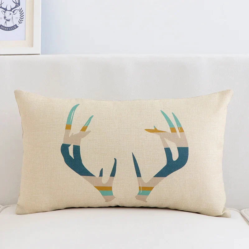 DecorBites™ Geometric Elk Design Linen Lumbar Pillow Cover 30X50cm Modern Nordic Home Decor